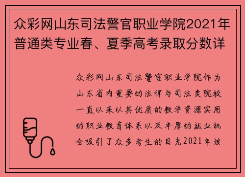 众彩网山东司法警官职业学院2021年普通类专业春、夏季高考录取分数详解 - 副本