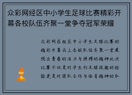 众彩网经区中小学生足球比赛精彩开幕各校队伍齐聚一堂争夺冠军荣耀